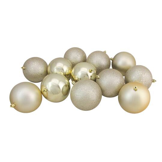 12ct. Champagne Gold Shatterproof Christmas Ball Ornaments Set